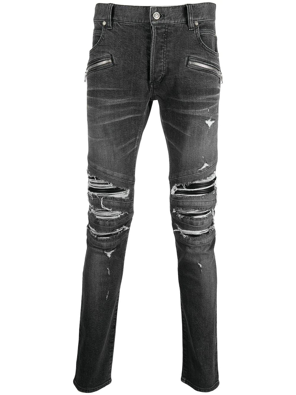 ripped-detailing slim-fit jeans by BALMAIN