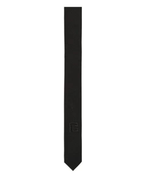 slim logo-embroidered wool tie by BALMAIN