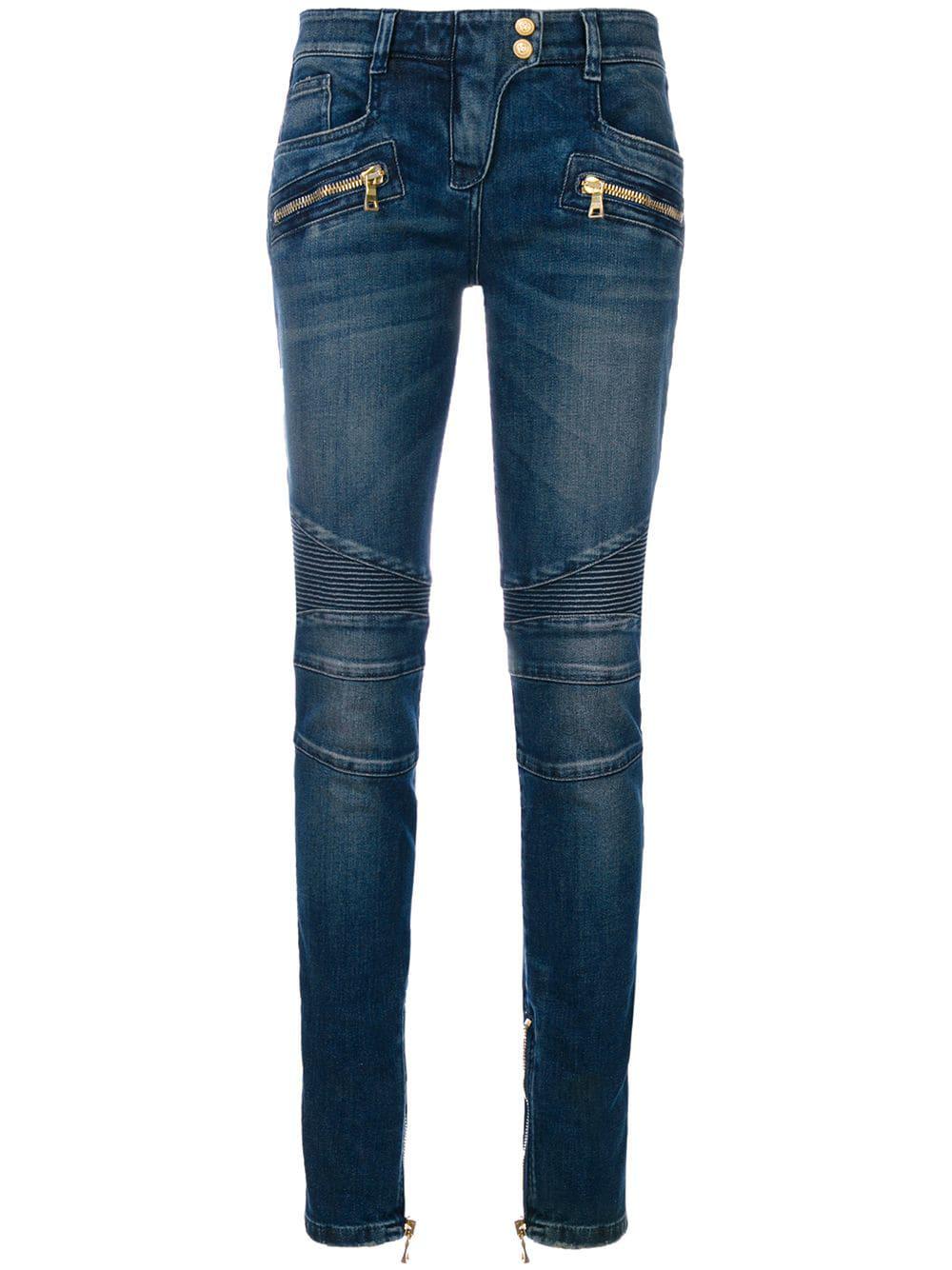 stonewashed denim biker jeans by BALMAIN