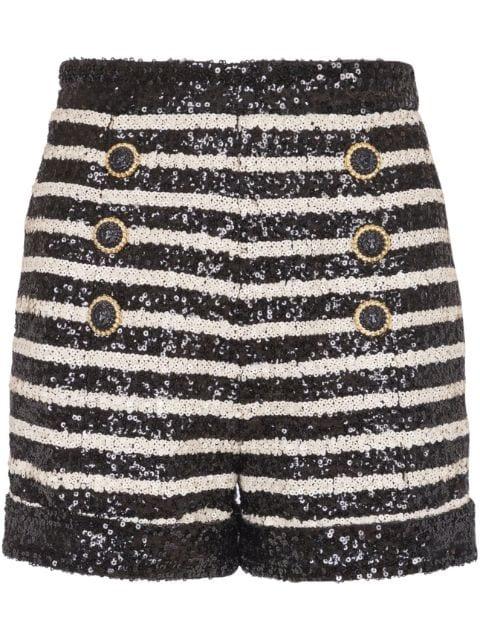 stripe-print rhinestone-embellished shorts by BALMAIN