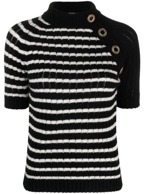 striped cashmere-blend top by BALMAIN