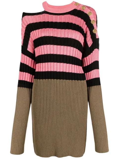striped colour-block ribbed-knit dress by BALMAIN