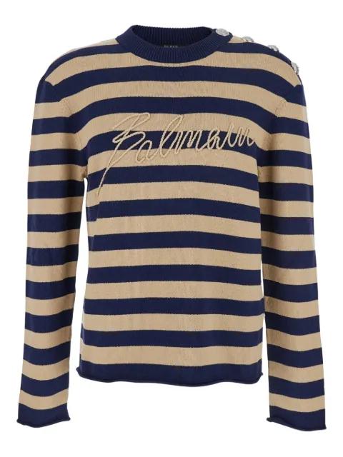 striped logo-embroidered sweater by BALMAIN