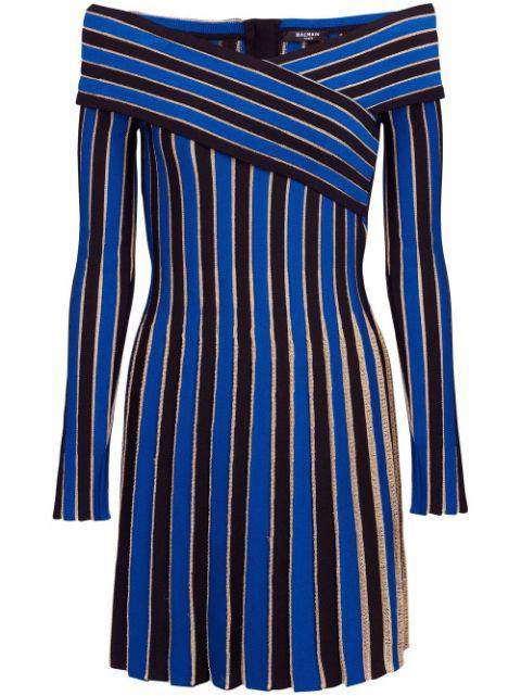 striped off-shoulder dress by BALMAIN