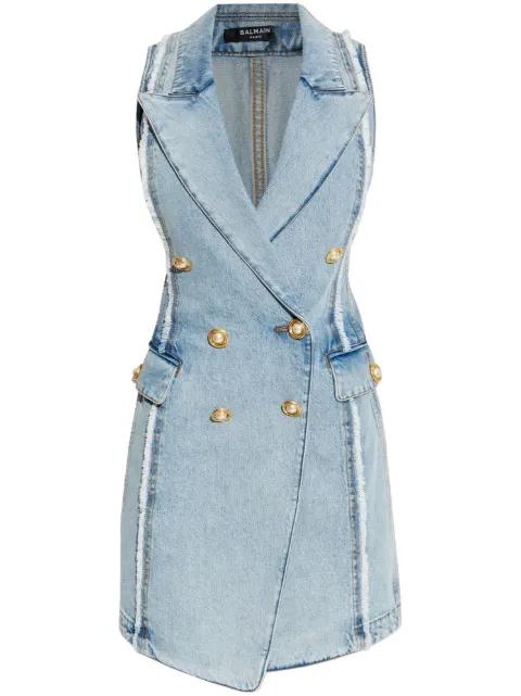 tailored denim vest dress by BALMAIN