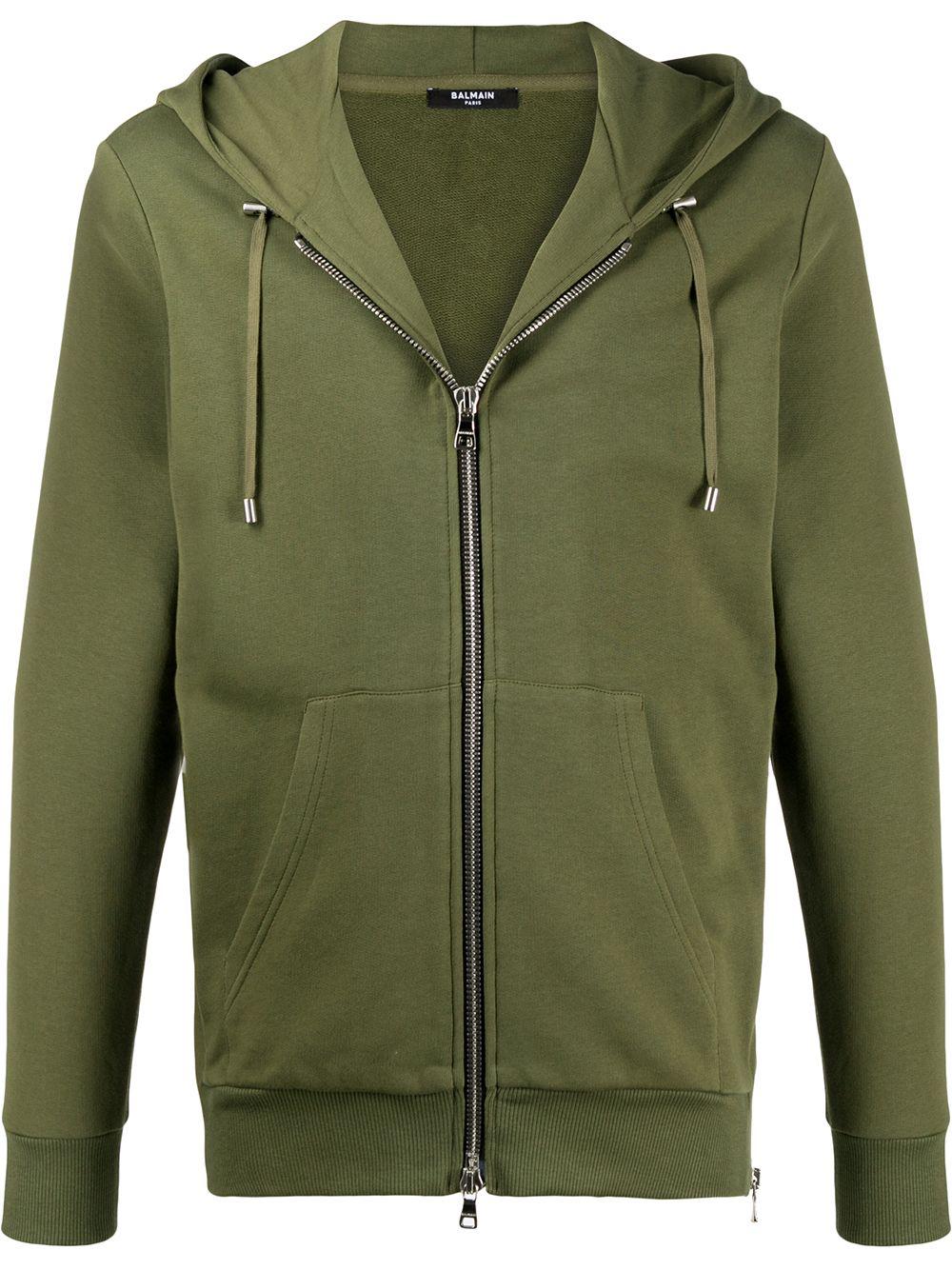textured logo zipped hoodie by BALMAIN