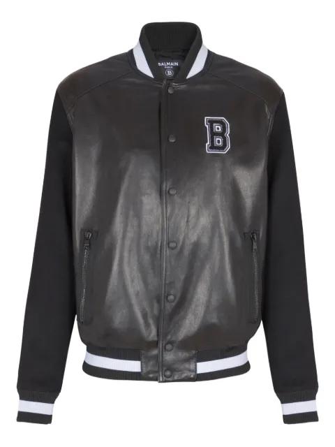 varsity leather bomber jacket by BALMAIN
