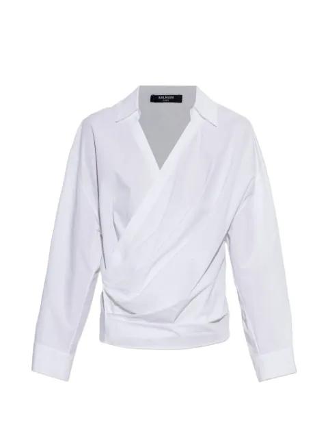 wrap-design cotton blouse by BALMAIN