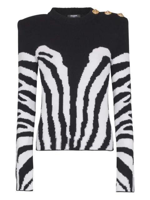 zebra-pattern padded-shoulder sweater by BALMAIN