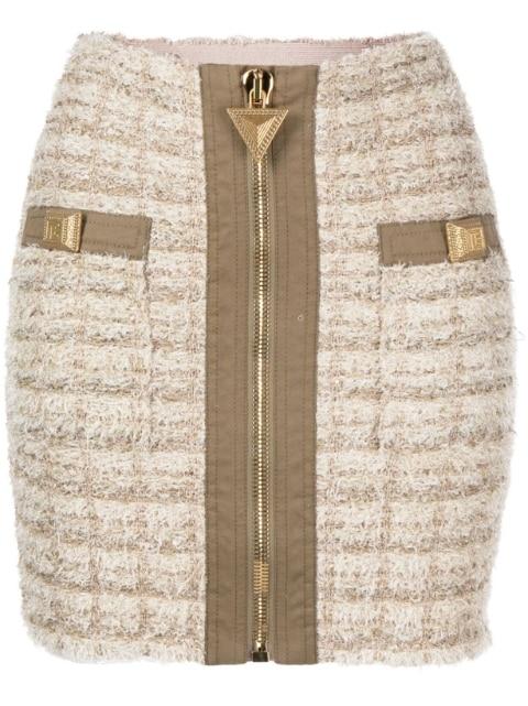 zip-detail tweed mini skirt by BALMAIN