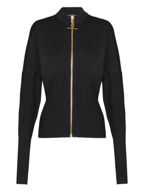 zipped knit cardigan by BALMAIN