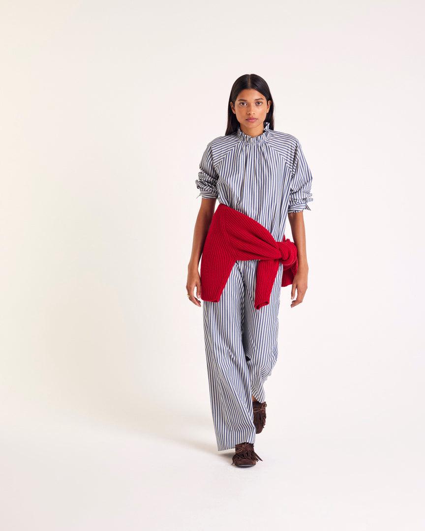Alphonse pants with navy, ecru and gray stripes by BALZAC PARIS