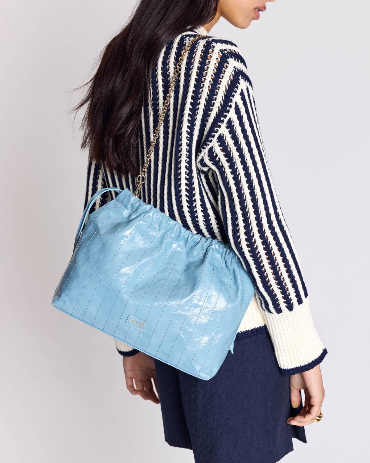 Amaïa crinkled patent sky blue bag by BALZAC PARIS