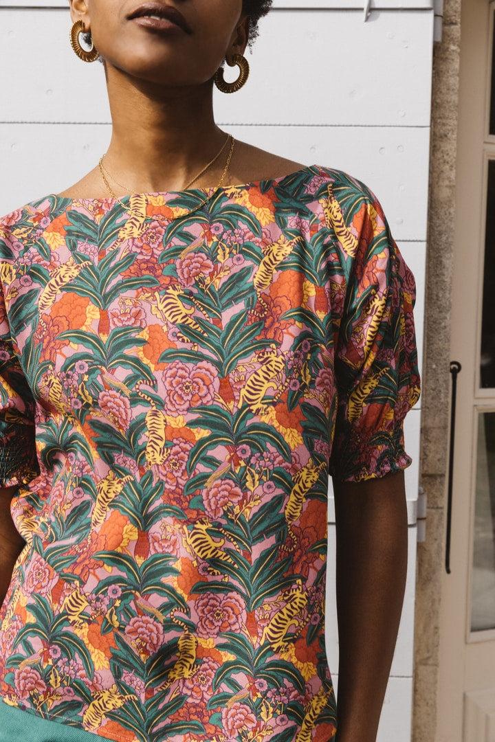 Astelia floral tiger print blouse by BALZAC PARIS