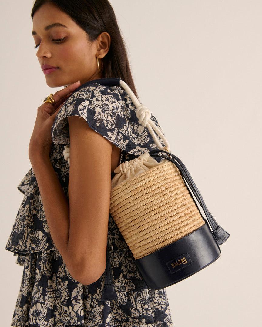 Auguste raffia and navy blue basket by BALZAC PARIS