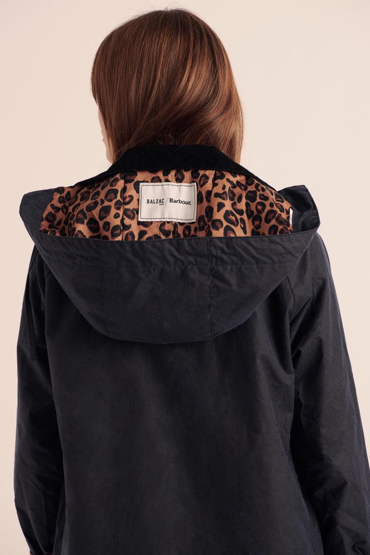 Barbour x BP Elana Navy and Leopard Adjustable Hood by BALZAC PARIS