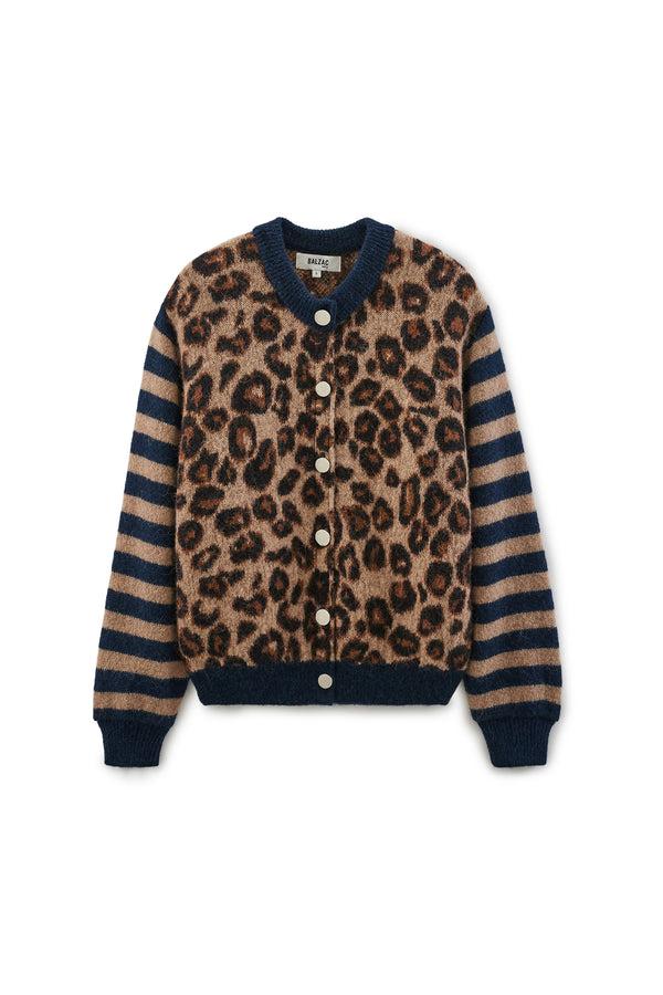 Blue and leopard striped Idole cardigan by BALZAC PARIS