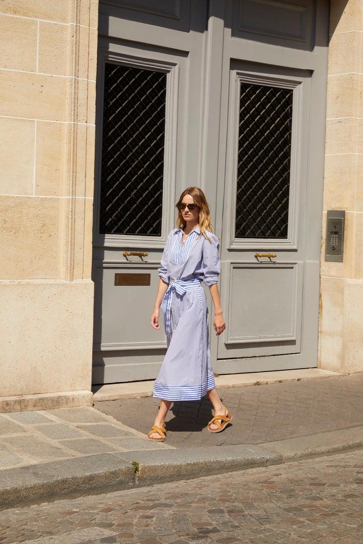 Blue and white striped Love skirt by BALZAC PARIS