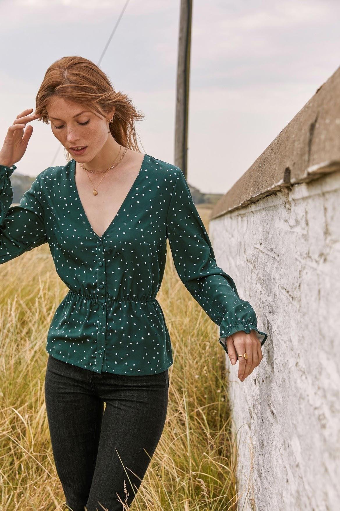 Bottle green Maya shirt by BALZAC PARIS
