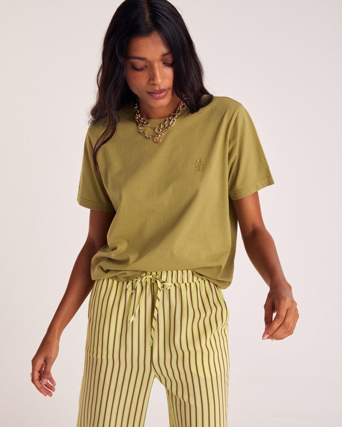 Bree Moss Green Embroidered T-Shirt by BALZAC PARIS