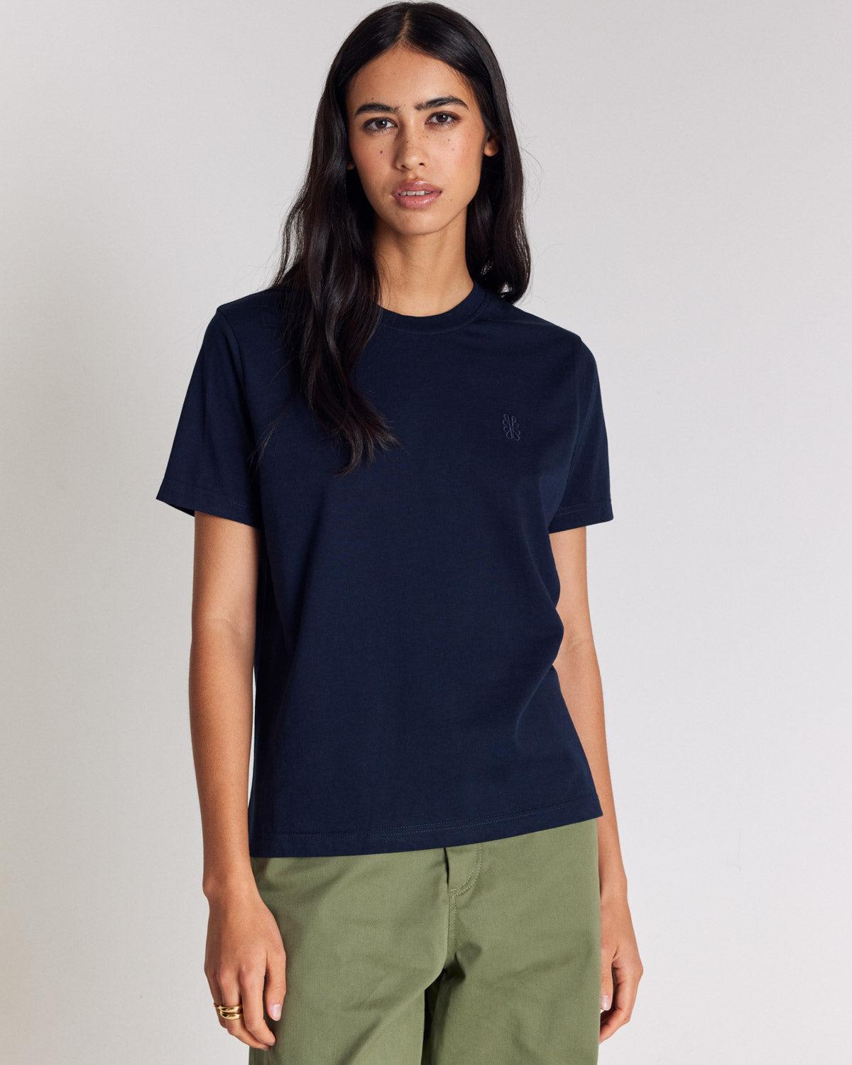 Bree embroidered navy blue t-shirt by BALZAC PARIS