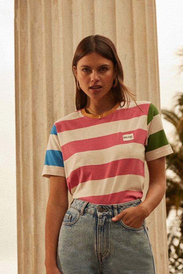 Bree t-shirt with multicolored pink stripes by BALZAC PARIS