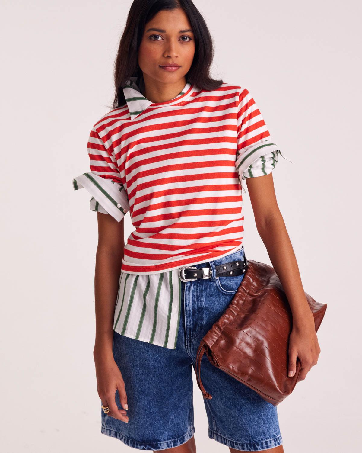 Bree t-shirt with poppy red and white stripes by BALZAC PARIS