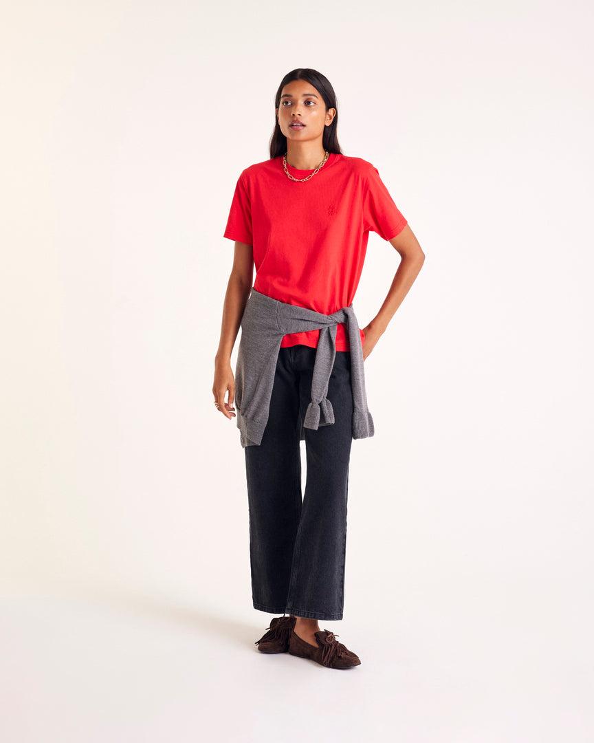 Bright red embroidered Bree T-shirt by BALZAC PARIS