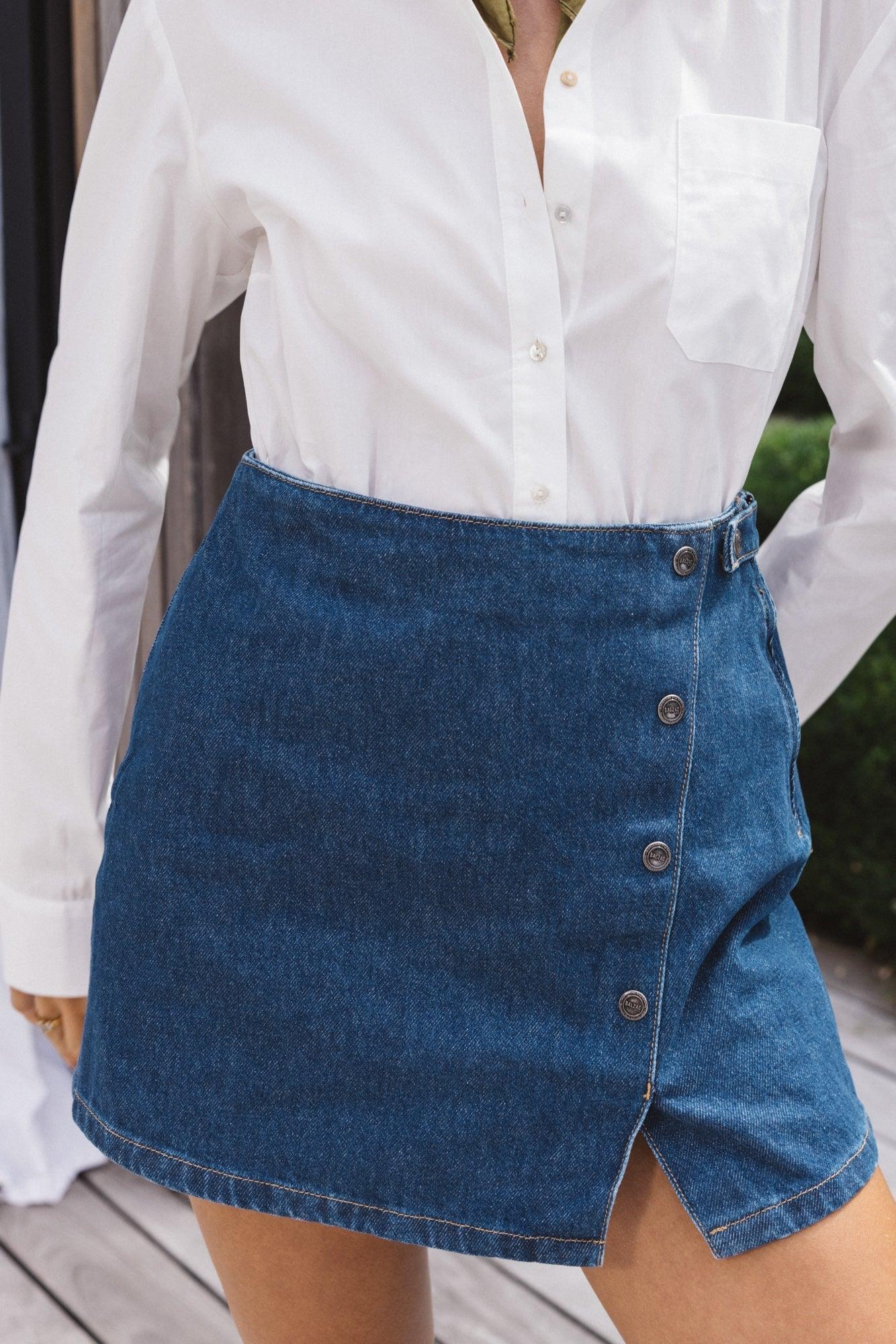 Brio blue midi skirt by BALZAC PARIS