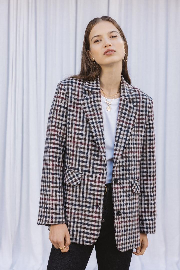 Brown checked Néo-Feuille jacket by BALZAC PARIS