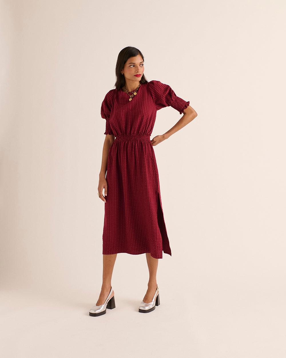 Céleste burgundy gingham dress by BALZAC PARIS