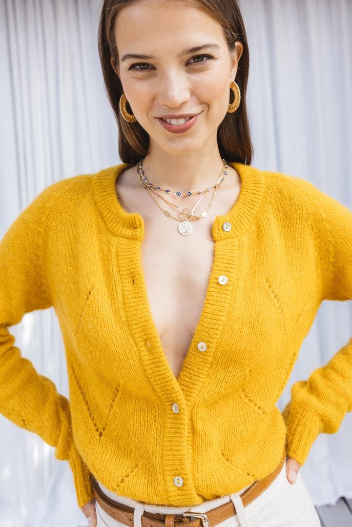 Caleb yellow gold cardigan by BALZAC PARIS