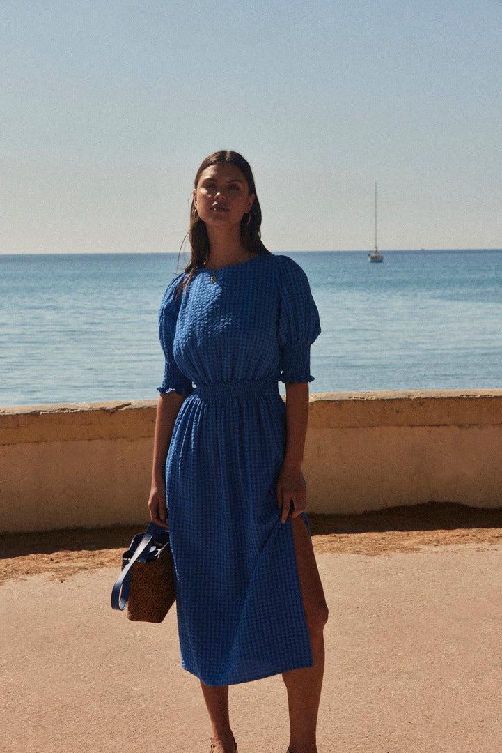 Celestial blue gingham dress by BALZAC PARIS