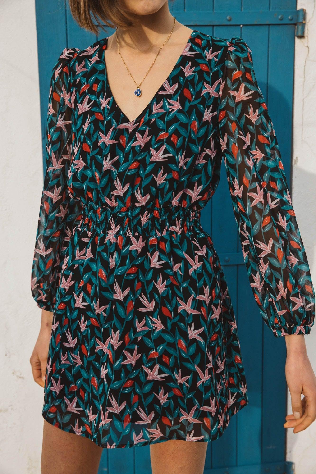 Chanter dress with hibiscus print by BALZAC PARIS