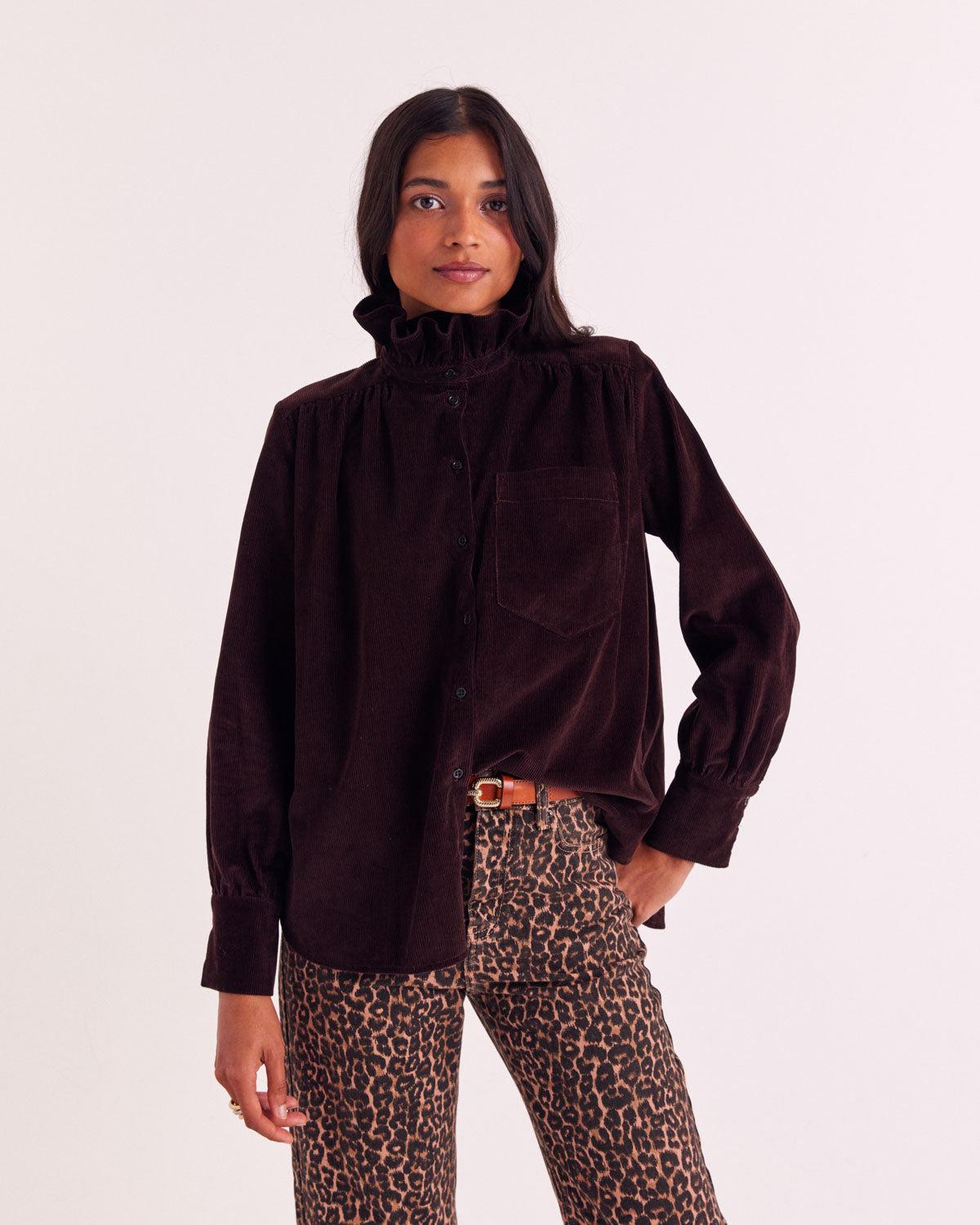 Chocolate Velvet Léonor Shirt by BALZAC PARIS