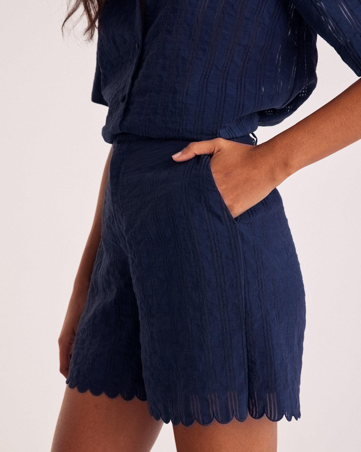 Cirilo textured navy shorts by BALZAC PARIS