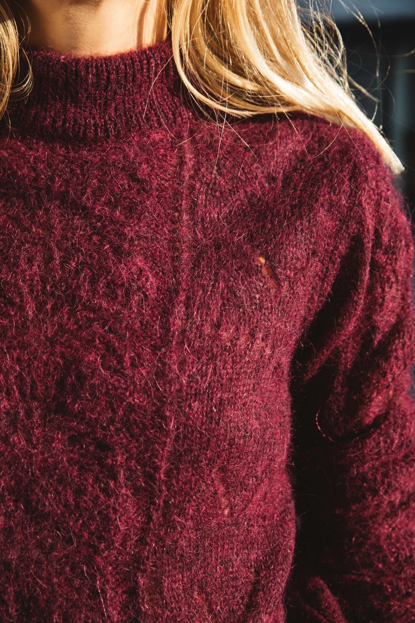 Colombe aubergine sweater in mohair and alpaca by BALZAC PARIS