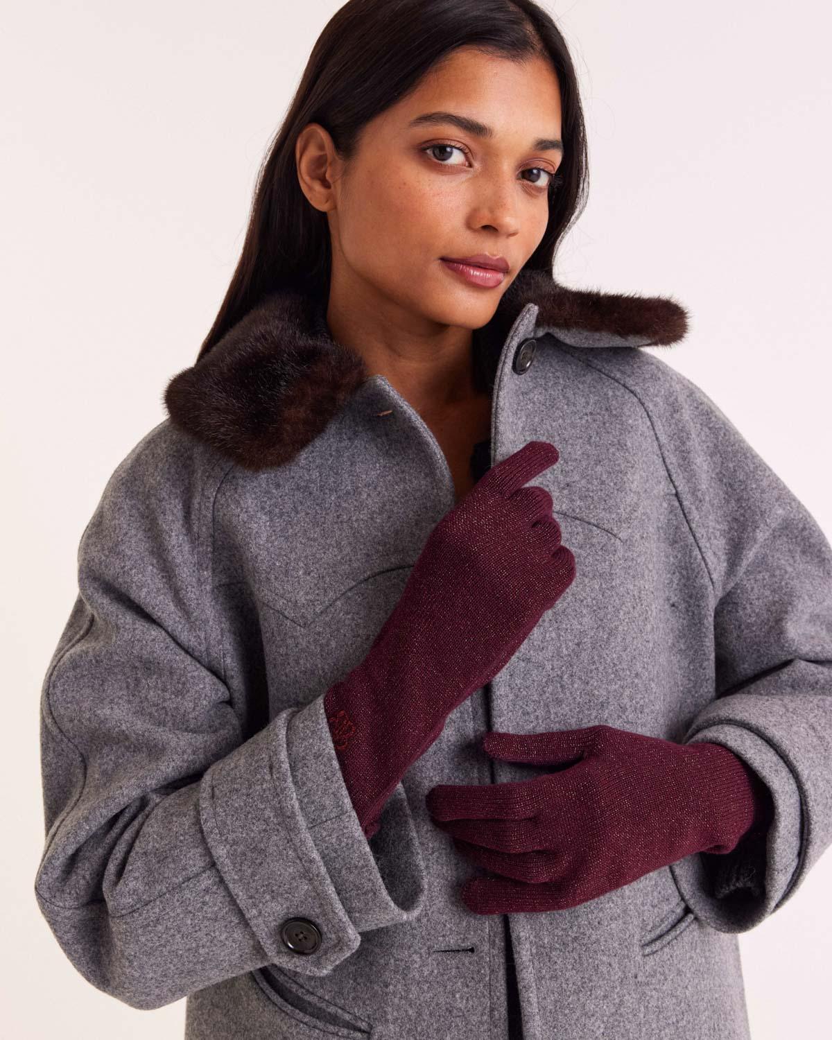Daisy lurex burgundy gloves by BALZAC PARIS