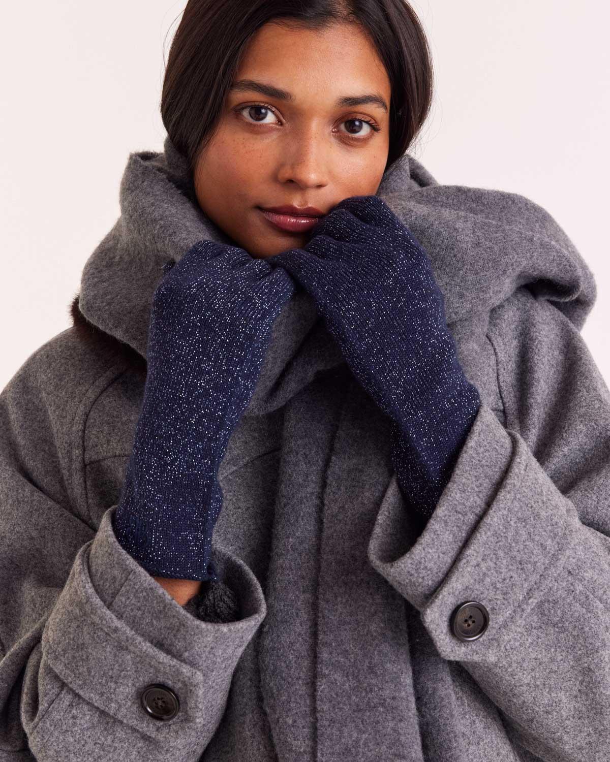 Daisy lurex navy gloves by BALZAC PARIS