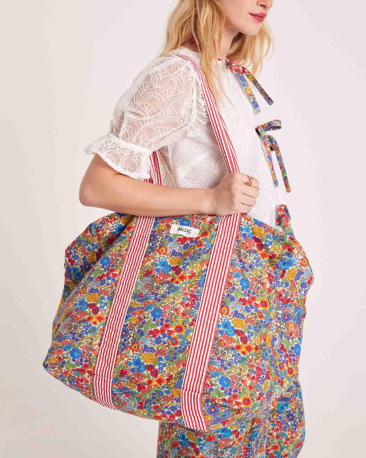 Dany bag in blue and yellow Liberty fabric with red stripes by BALZAC PARIS