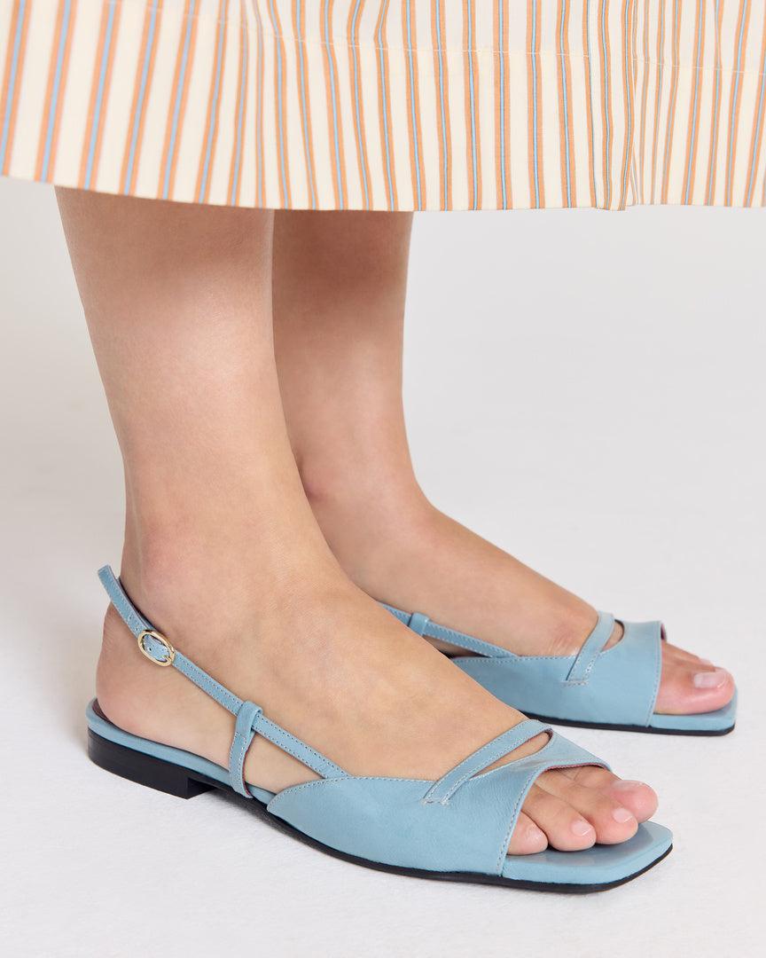 Dona sandals in crinkled patent pool blue by BALZAC PARIS
