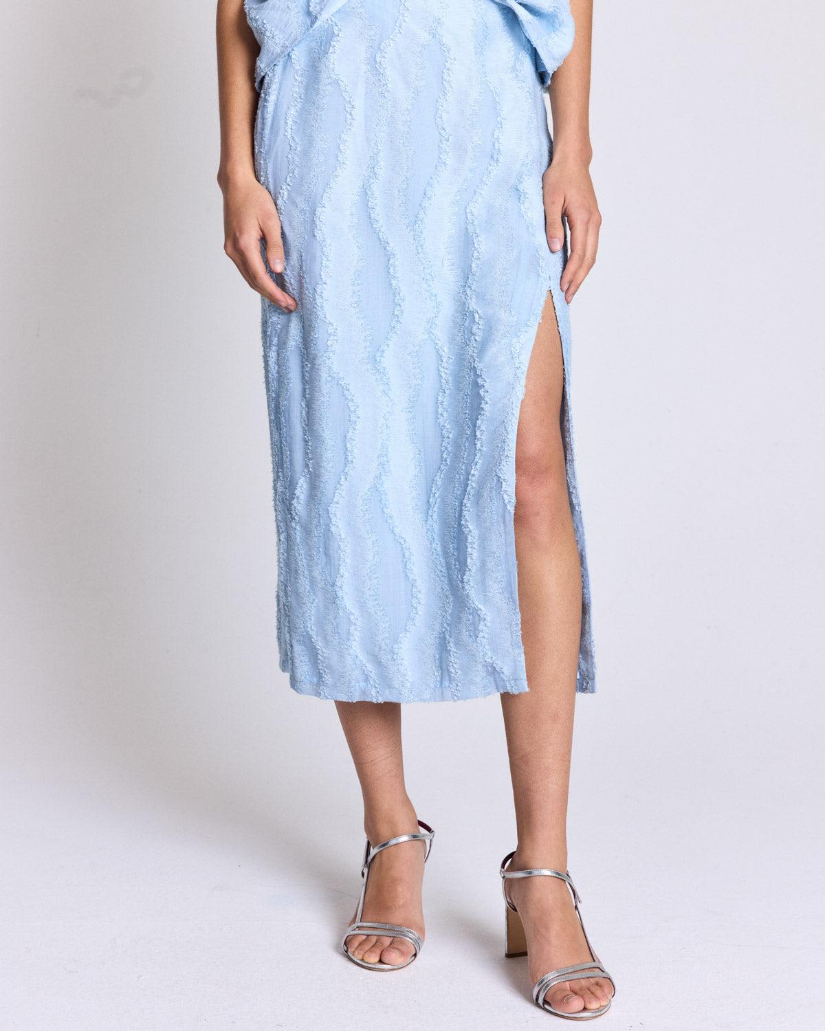 Donatelle textured sky blue skirt by BALZAC PARIS
