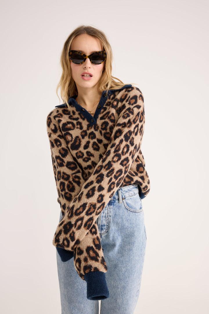 Dulce leopard and blue polo sweater by BALZAC PARIS