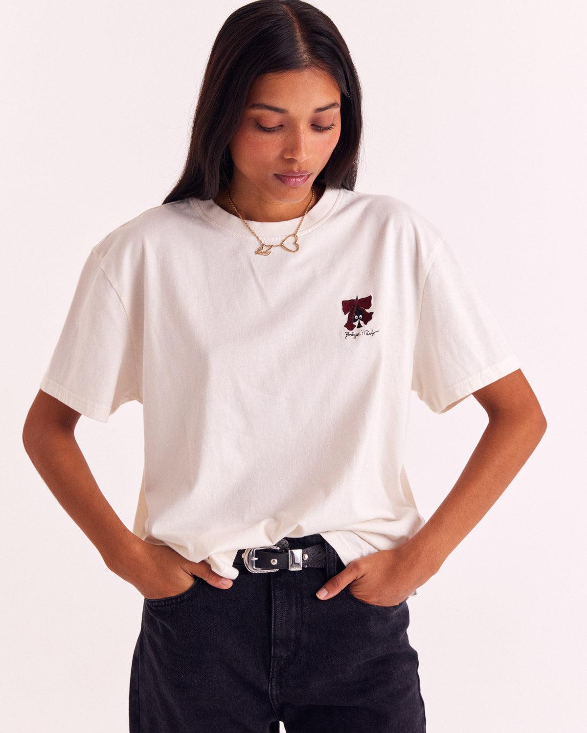 Ecru "Spade and Knot" Embroidered Baptiste T-shirt by BALZAC PARIS