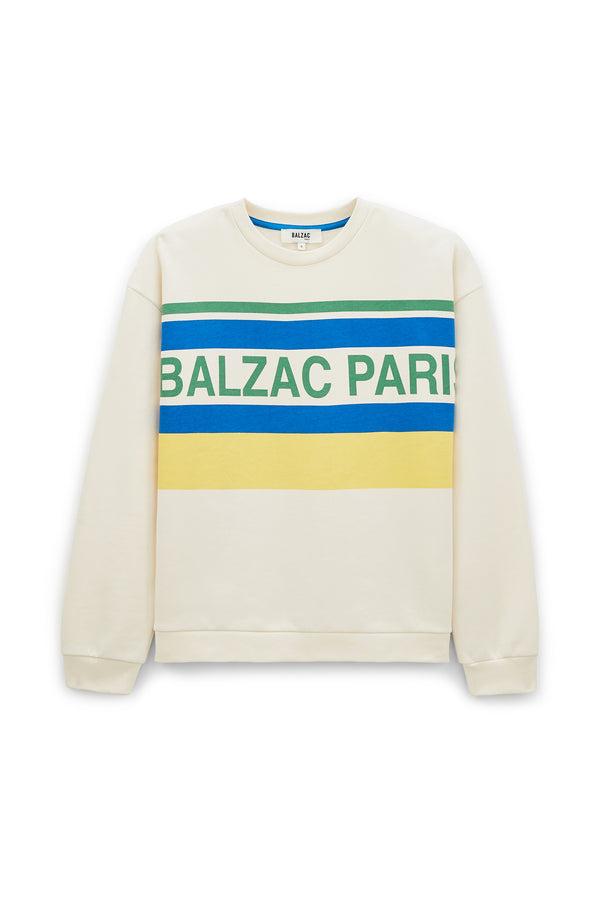 Ecru, blue and yellow Harlow BP sweatshirt by BALZAC PARIS