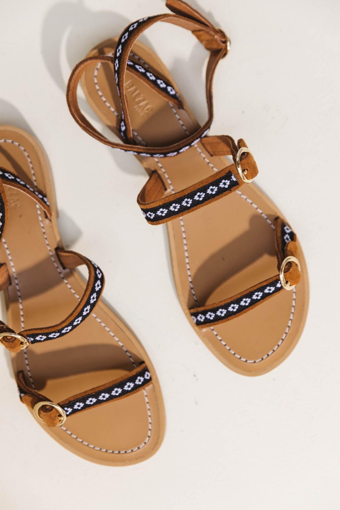 Elia camel sandals with embroidered braid by BALZAC PARIS