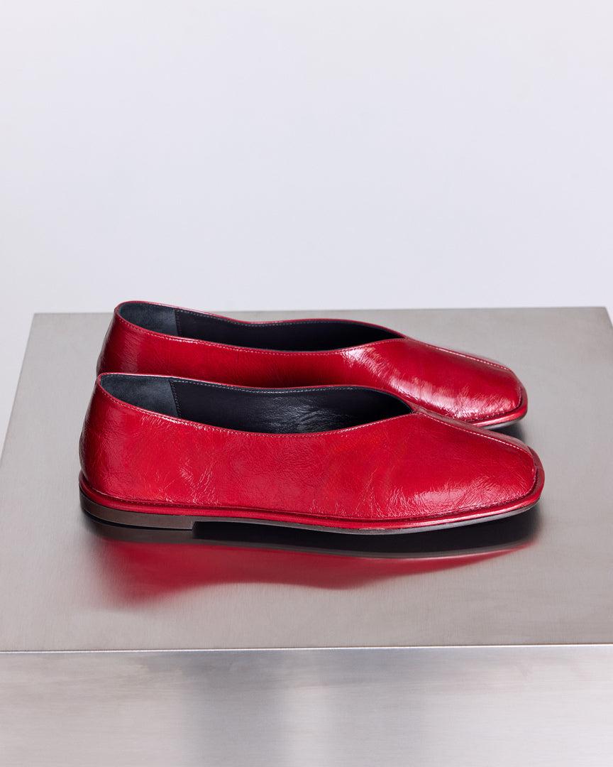 Elise crinkled patent leather ballet flats in red by BALZAC PARIS