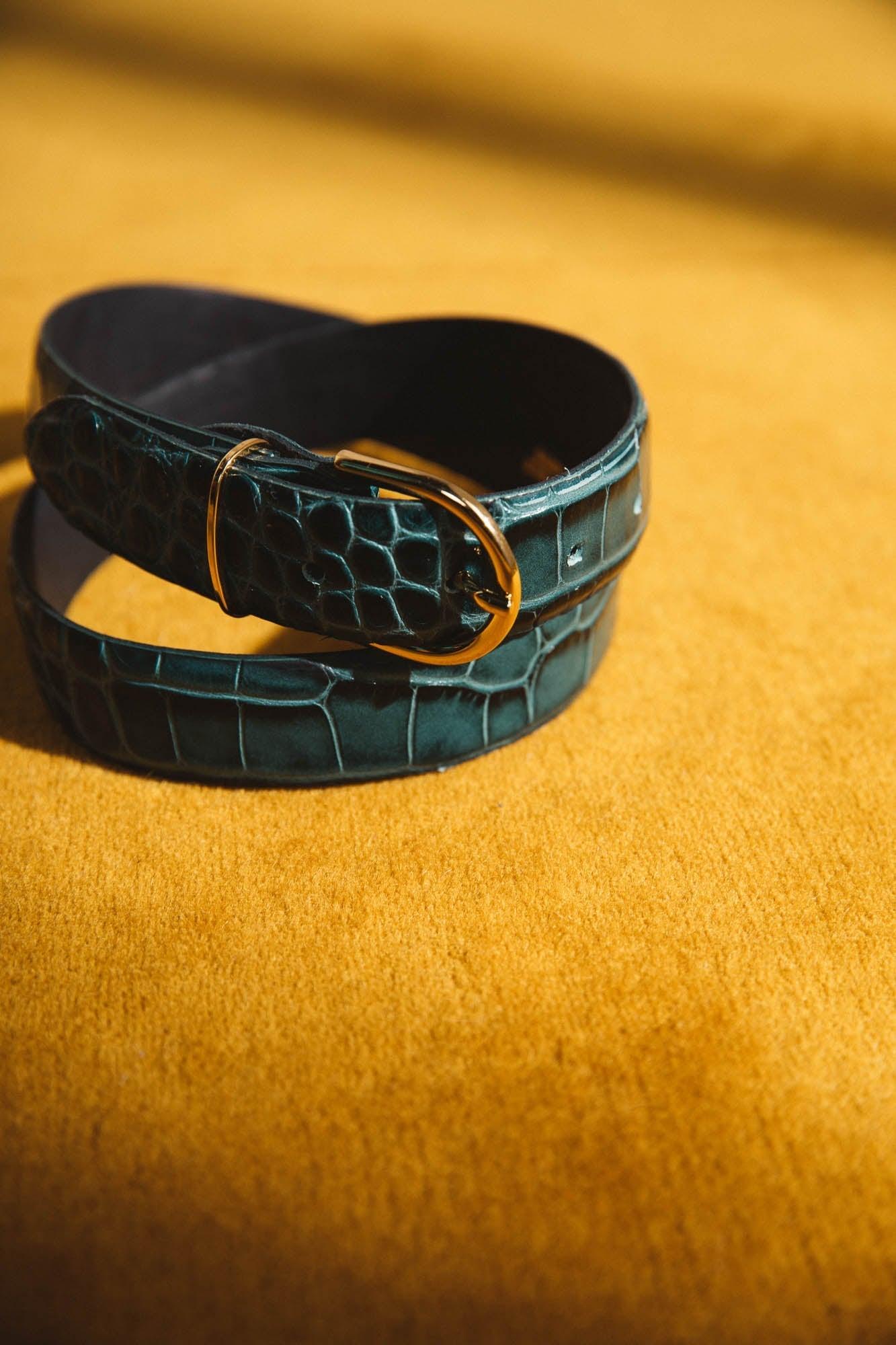 Embossed green Melinda belt by BALZAC PARIS