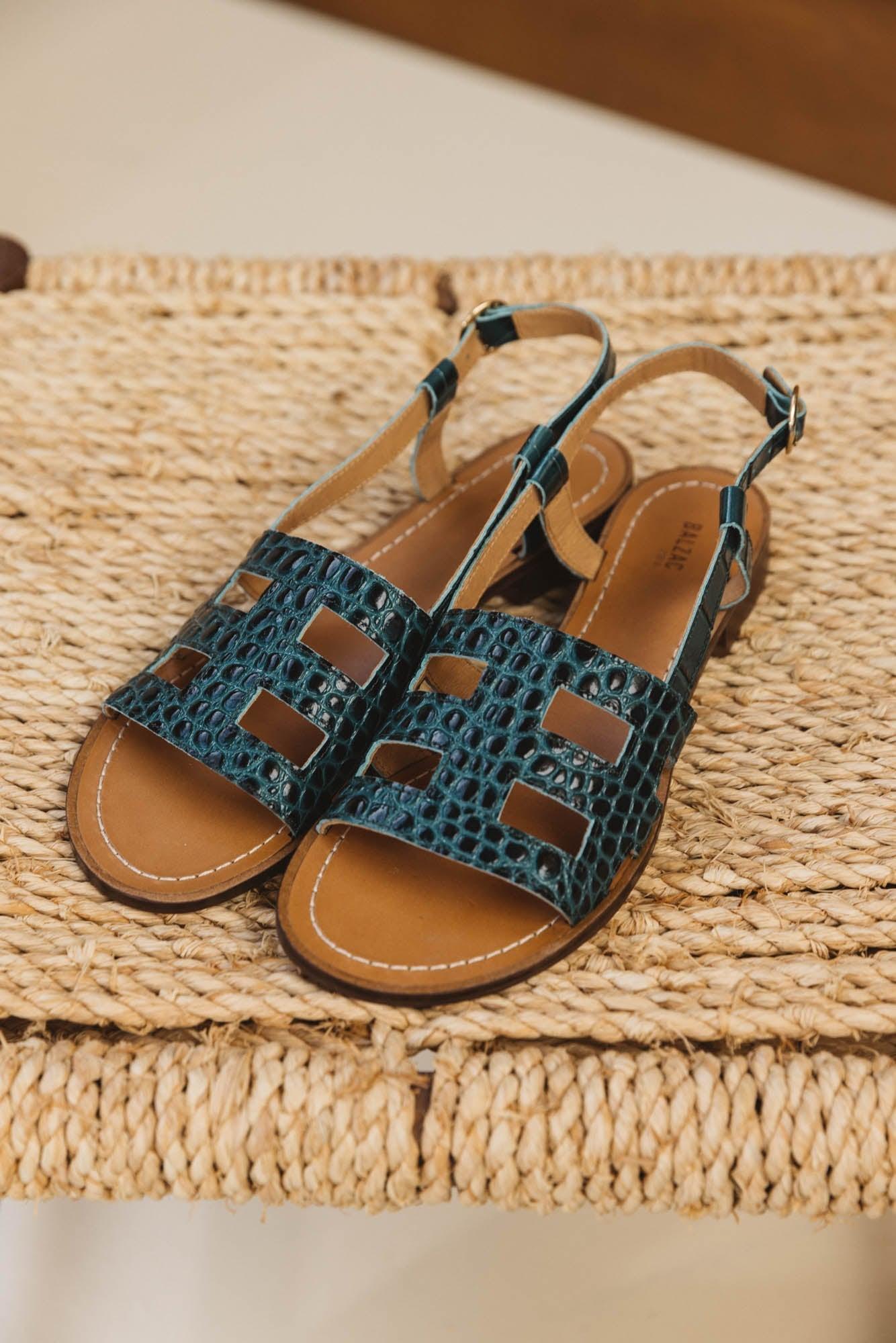 Embossed green Zagara sandals by BALZAC PARIS