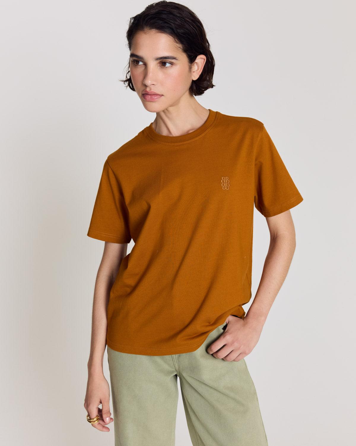 Embroidered cinnamon Bree T-shirt by BALZAC PARIS